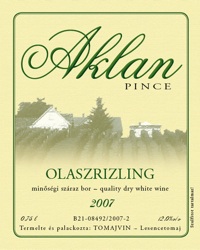 Aklan-Pince Olaszrizling 2007
